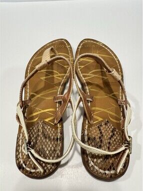 SAM & LIBBY Rose Gold Ivory T STRAP Thong Sandals Size 7  Snakeskin